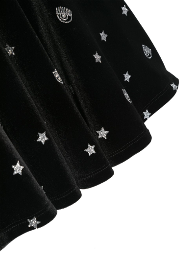Shop Chiara Ferragni Logo-embellished Velvet Pleated Skirt In Black