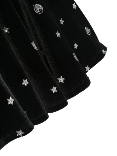 Chiara Ferragni Logo-embellished Velvet Pleated Skirt In Black
