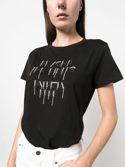 Shop Patrizia Pepe Crystal-embellished Slogan T-shirt In Black