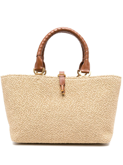 Shop Chloé Marcie Linen Tote Bag In Neutrals