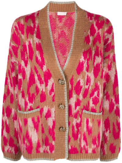 Shop Liu •jo Leopard-print V-neck Cardigan In Brown