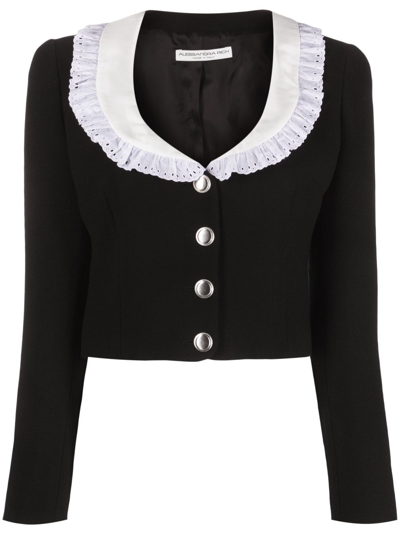 Shop Alessandra Rich Peter Pan Collar Cropped Jacket In Black