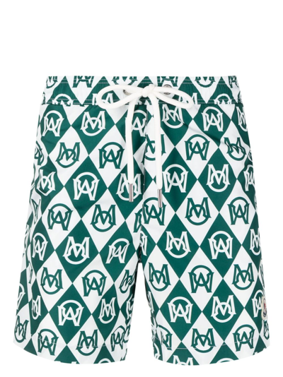Shop Moncler Monogram-print Swim Shorts In Green