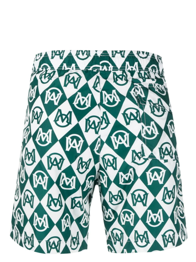 Moncler Monogram-print Swim Shorts In Green