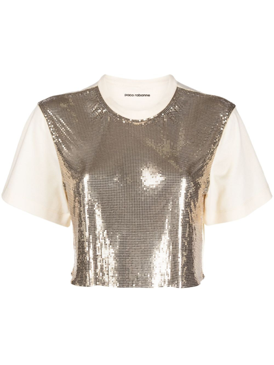 Shop Paco Rabanne Chainmail-panel Cropped T-shirt In Gold