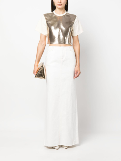 Rabanne Crop Metallic Embellishment Cotton Blend T-shirt In Gold