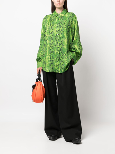 Shop Stine Goya Sophia Snakeskin-print Shirt In Green