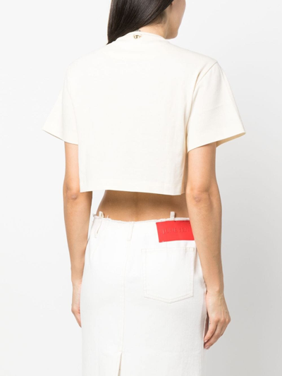 Rabanne Crop Metallic Embellishment Cotton Blend T-shirt In Gold