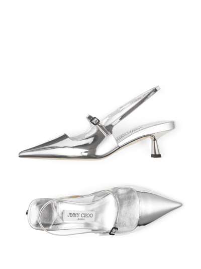 Jimmy Choo 'didi 45' Gold Colored Pumps With Patent Finish In Silver