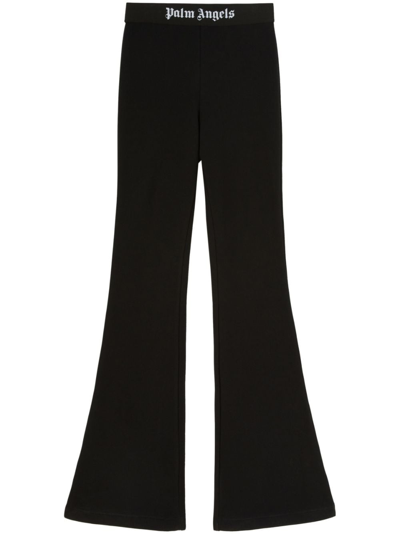 Shop Palm Angels Logo-tape Cotton Flared Leggings In Black