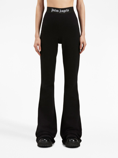 Shop Palm Angels Logo-tape Cotton Flared Leggings In Black