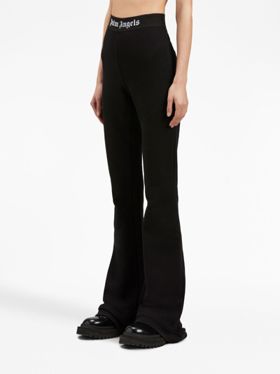 Shop Palm Angels Logo-tape Cotton Flared Leggings In Black