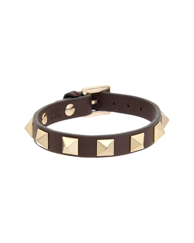 Shop Valentino Rockstud Leather Bracelet In Brown