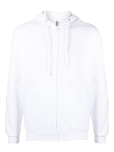 Shop Moschino Long-sleeve Zip-up Hoodie In White