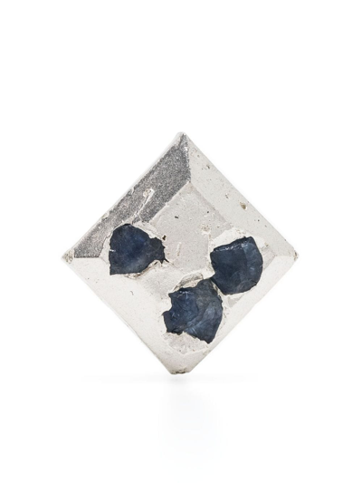 Shop The Ouze Large Embedded Sapphire Stud Earring In Silver