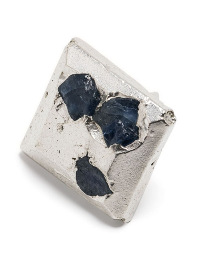 Shop The Ouze Large Embedded Sapphire Stud Earring In Silver