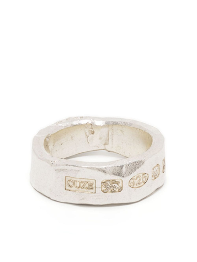 Shop The Ouze Hallmark Engraved-logo Band Ring In Silver