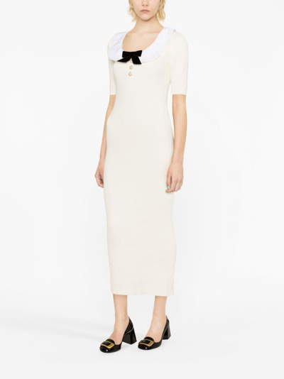Shop Alessandra Rich Bow-detailing Knitted Maxi Dress In White