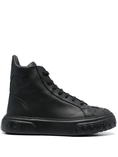 Shop Casadei Logo-plaque Lace-up Leather Sneakers In Black