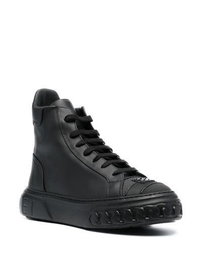 Shop Casadei Logo-plaque Lace-up Leather Sneakers In Black