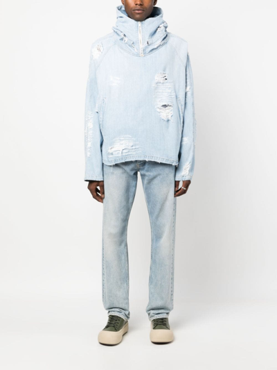 424 Blue Distressed Denim Jacket In Blue