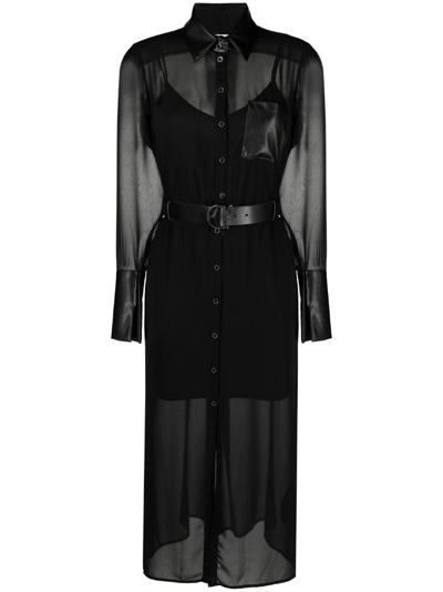 Shop Patrizia Pepe Long-sleeved Midi Shirtdress In Black