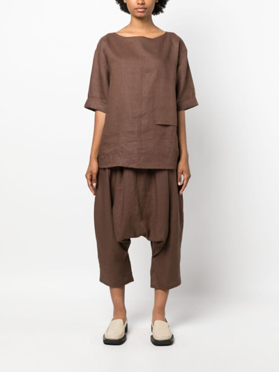 Shop Alchemy Boat-neck Linen-blend Tunic In Brown