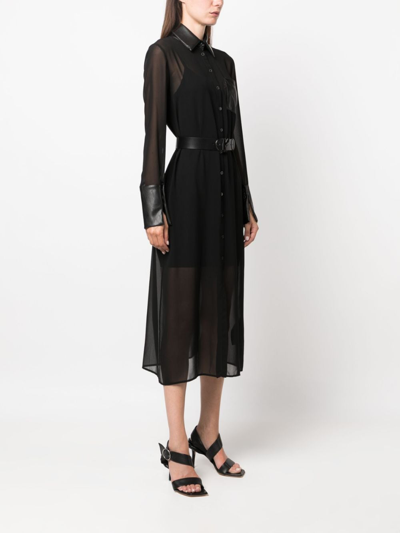 Shop Patrizia Pepe Long-sleeved Midi Shirtdress In Black