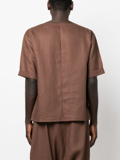 Shop Alchemy Boat-neck Linen-blend Tunic In Brown