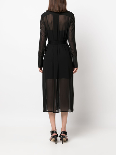 Shop Patrizia Pepe Long-sleeved Midi Shirtdress In Black