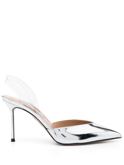 Shop Aquazzura V Plexi 90mm Slingback Pumps In Silver