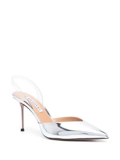 Shop Aquazzura V Plexi 90mm Slingback Pumps In Silver