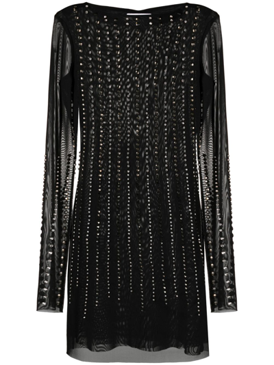 Shop Patrizia Pepe Crystal-embellished Minidress In Black