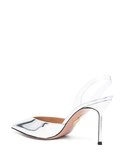 Shop Aquazzura V Plexi 90mm Slingback Pumps In Silver