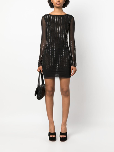 Shop Patrizia Pepe Crystal-embellished Minidress In Black