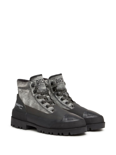 Shop Diesel D-hiko X Lace-up Boots In Grey