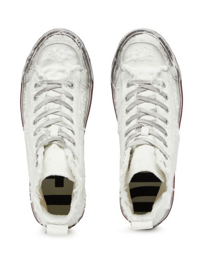 Shop Diesel S-athos Mid Distressed Sneakers In White