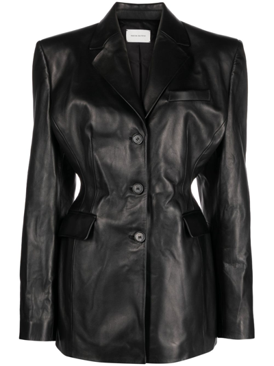 Magda Butrym Leather Blazer With Waist Belt And Notched Lapels In Black