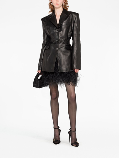 Magda Butrym Leather Blazer With Waist Belt And Notched Lapels In Black