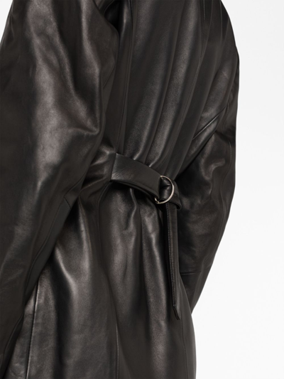 Magda Butrym Leather Blazer With Waist Belt And Notched Lapels In Black