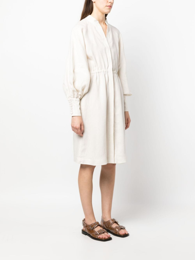 Shop Eleventy Belted Linen Dress In Neutrals