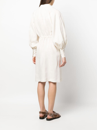 Eleventy Puff Sleeve Midi Dress With Belted Waist In Neutrals