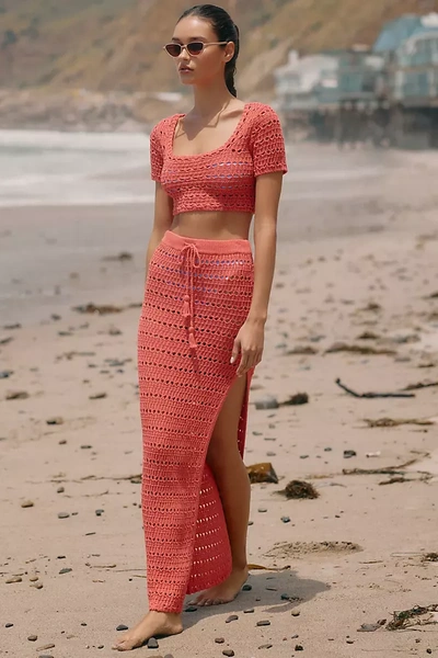 Shop L*space Sweetest Thing Crochet Maxi Skirt In Red
