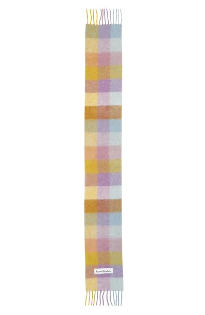 Shop Acne Studios Vally Plaid Alpaca, Wool & Mohair Blend Scarf In Violet/ Yellow/ Blue