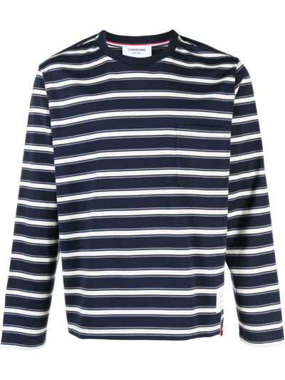 Shop Thom Browne Striped Long Sleeved T-shirt - Men's - Cotton In Blue