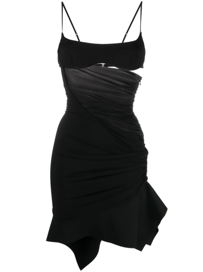 Shop Mugler Black Chiffon Panelled Mini Dress