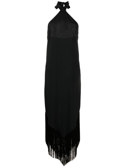 Shop Taller Marmo Black Nina Halterneck Frayed Dress