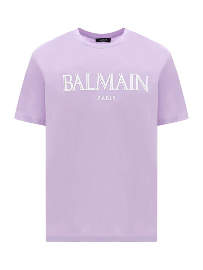 Shop Balmain T-shirts In Lilas Clair/blanc