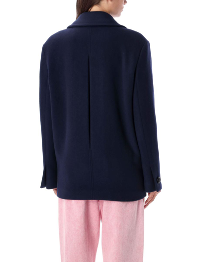 Msgm Double-breasted Logo-patch Jacket In Navy