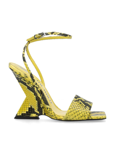 Shop Attico The  Cheope Sandal Phyton Print In Fluo Yellow